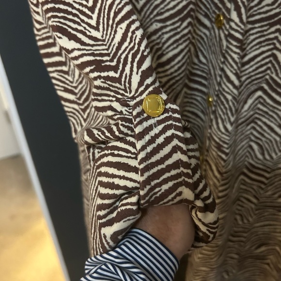 Elizabeth McKay New York Brown Cream Zebra Stripe Button Down Shirt Dress Size 8 - Picture 7 of 8